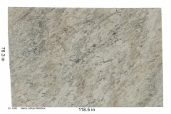 African Rainbow granite.  Large ivory and alabaster grains give this beautiful stone its dominant coloring, while russet and midnight blue veins add unique appeal. Mid price range.