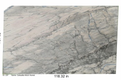 Calacatta Moon marble with honed finish.  White stone with a gray hue, unique movement and beautiful gray veins. Would be perfect for any bathroom project.  Mid range price.